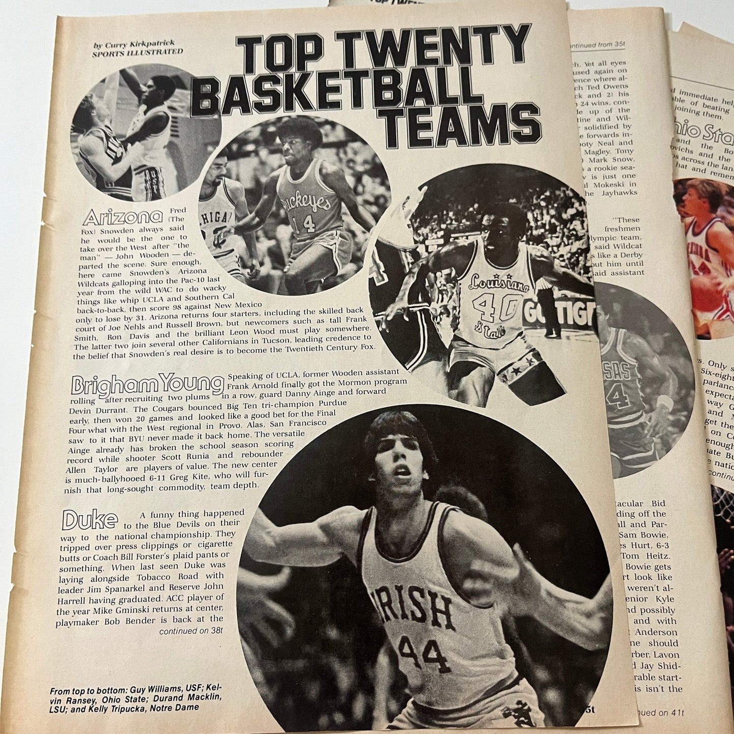Top 20 College Basketball Teams by Curry Kirkpatrick 5 Page 1979 Article AG8-5