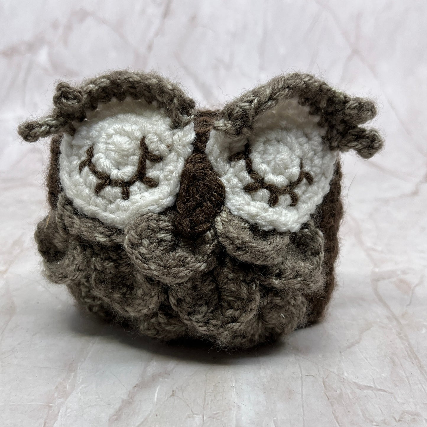1970s Knit Crochet Sleepy Owl Can Koozie Candle Holder TF4