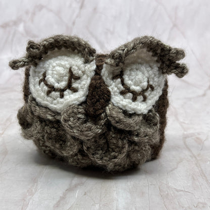 1970s Knit Crochet Sleepy Owl Can Koozie Candle Holder TF4