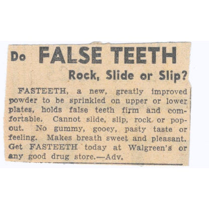 Fasteeth False Teeth 1935 Minneapolis Journal Advertisement AE7-H3