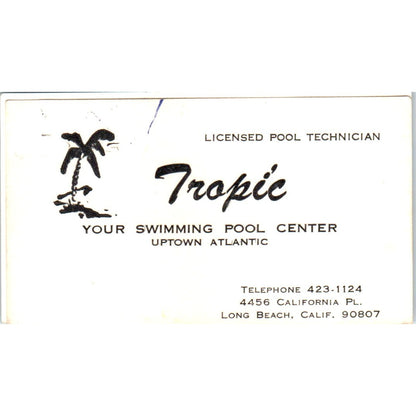Tropic Swimming Pool Center Long Beach CA Vintage Business Card SD4-B2