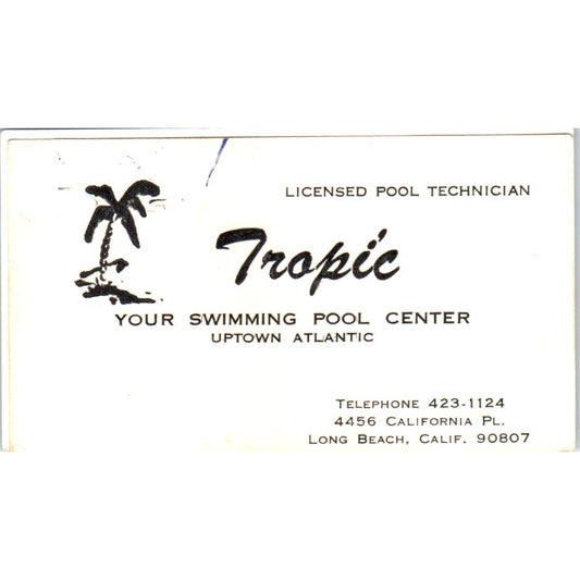 Tropic Swimming Pool Center Long Beach CA Vintage Business Card SD4-B2