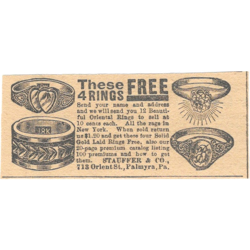 Ring Giveaway Stauffer & Co Palmyra PA 1910 Magazine Ad AF1-SS6