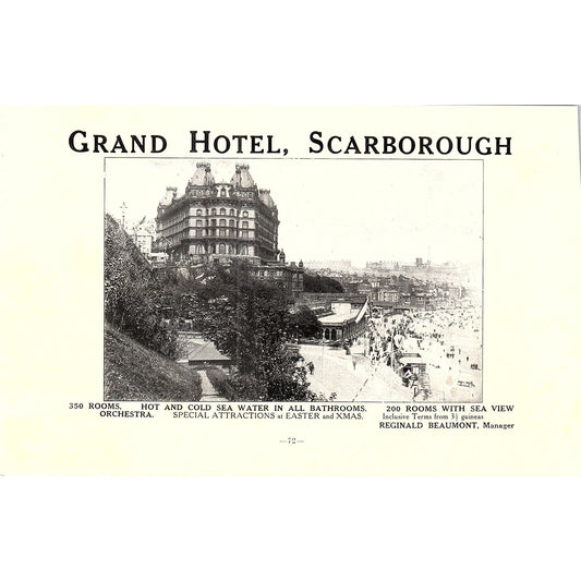 Grand Hotel Reginald Beaumont Scarborough c1910 Ad AF3-9