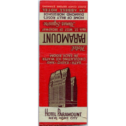 Hotel Paramount NY Billy Rose Diamond Horseshoe Vintage Matchbook Cover SD2-Y2