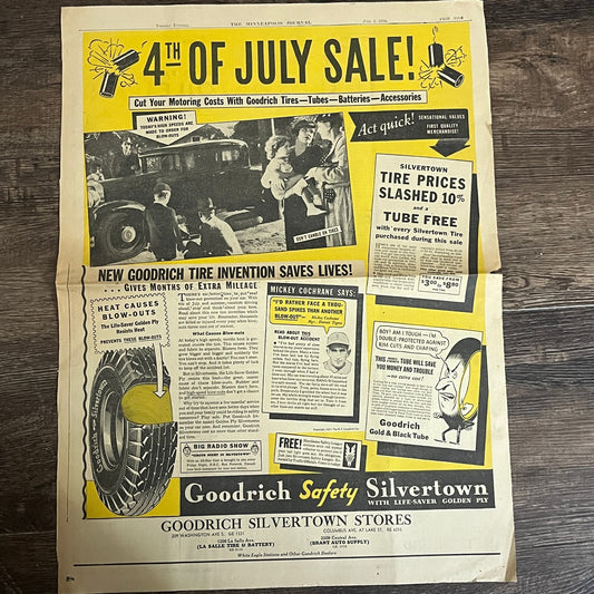 Goodrich Tires 4th of July Sale Minneapolis 1935 Newspaper Ad V1-9
