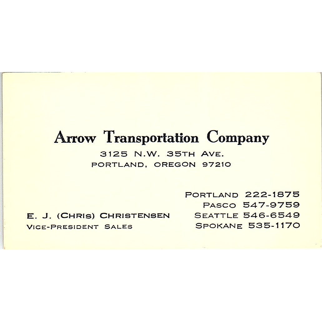 Arrow Transportation E.J. Chris Christensen Portland Oregon Business Card SB4-B5