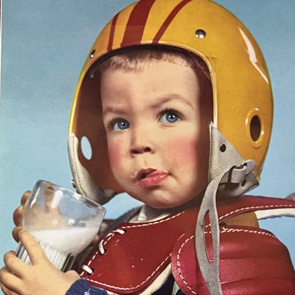 1950s Little Boy in Football Helmet Drinking Milk Kitsch 8x10 Art Print V2