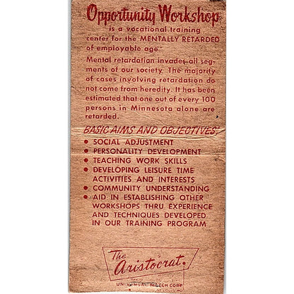 Training Center for the Mentally Handicapped Minneapolis Matchbook Cover SF3-Y4
