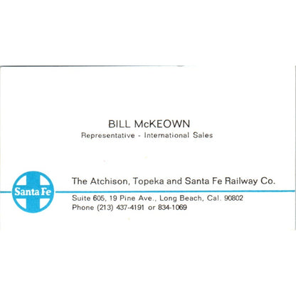 Bill McKeown Atchison, Topeka & Santa Fe Railway Co Vintage Business Card SD4-B4