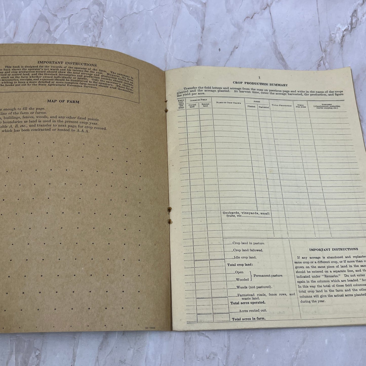 1930s Blank Farm Record Book US Department of Agriculture TG8-VV