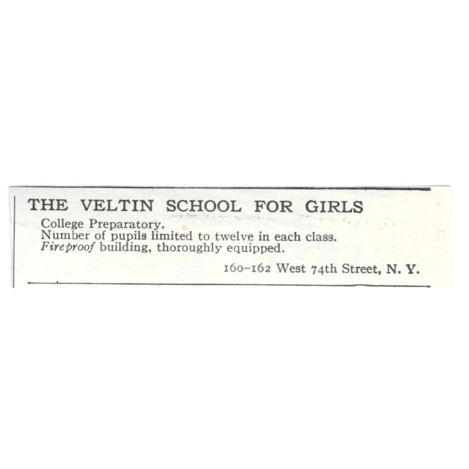 Veltin Girls School College Prep NY 1918 Original Magazine Advertisement AE5-SA7