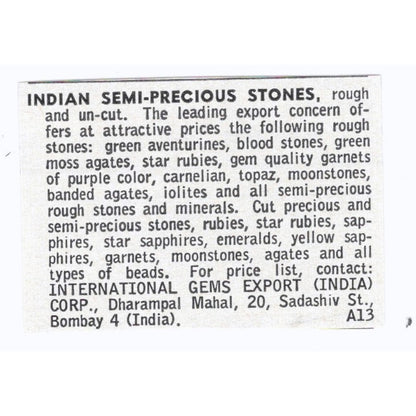 International Gems Export Corp Bombay India 1964 Magazine Ad AB6-S8