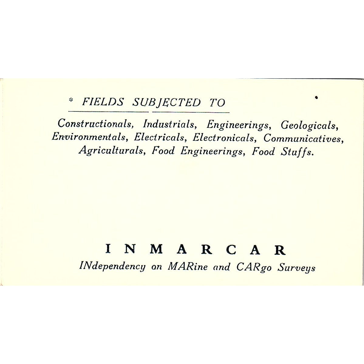 Inmarcar Deniz Survey Bürosu Yavuz Bulkan Izmir Turkey Vtg Business Card TH2-B2