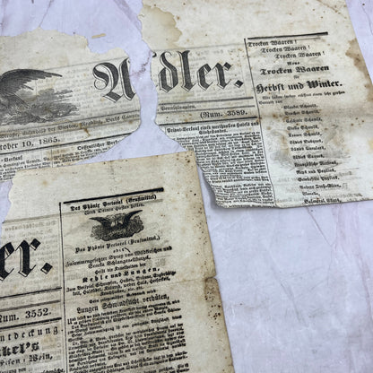 c1865 Lot of Original German Newspaper Clippings D22