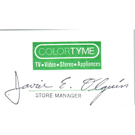 Javier E. Olguin ColorTyme Rent to Own Vintage Business Card SD8-B5