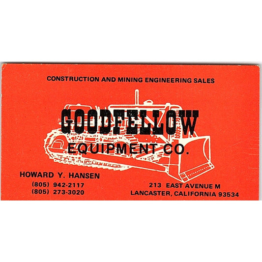 Goodfellow Equipment Howard Y. Hansen Lancaster CA Vintage Business Card SB4-B4