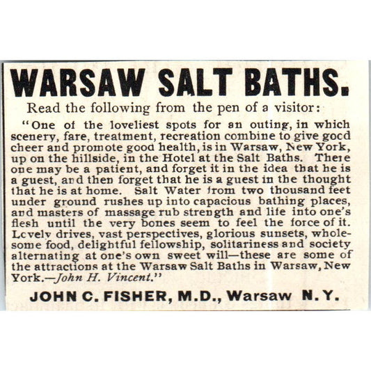 Warsaw Salt Baths John C. Fisher Warsaw NY c1890 Victorian Ad AE8-CH8