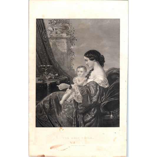 The Only Child - Mother and Infant 1857 Original Art Engraving D19-3