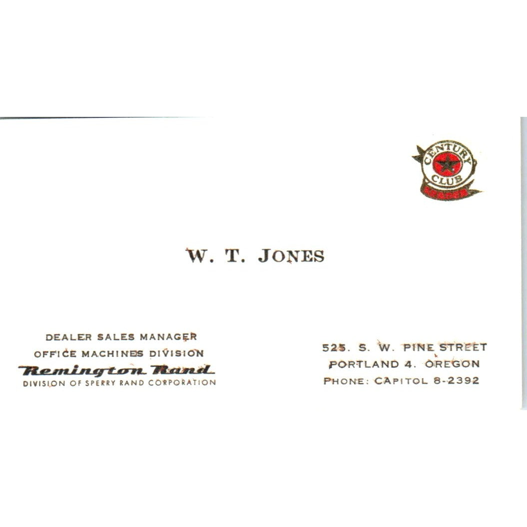 W.T. Jones Remington Rand Portland OR Vintage Business Card SE3-B3