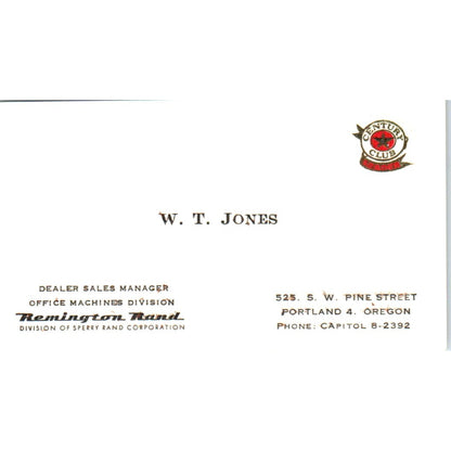 W.T. Jones Remington Rand Portland OR Vintage Business Card SE3-B3
