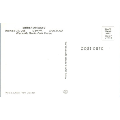 British Airways Boeing B-767-336 G-BNWA Vintage Postcard TG8-PC