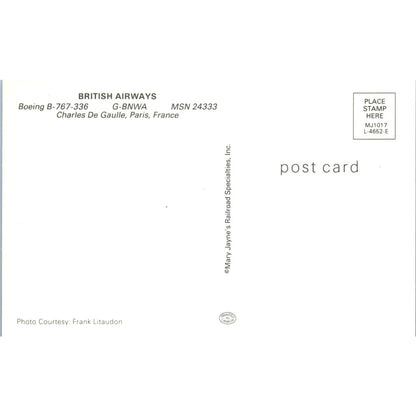 British Airways Boeing B-767-336 G-BNWA Vintage Postcard P4-5