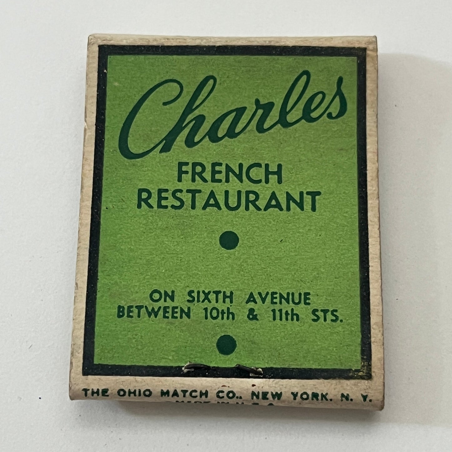 Charles French Restaurant Sixth Avenue NY Vintage Matchbook Cover TB8-MB-10