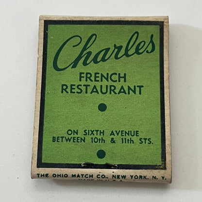 Charles French Restaurant Sixth Avenue NY Vintage Matchbook Cover TB8-MB-10