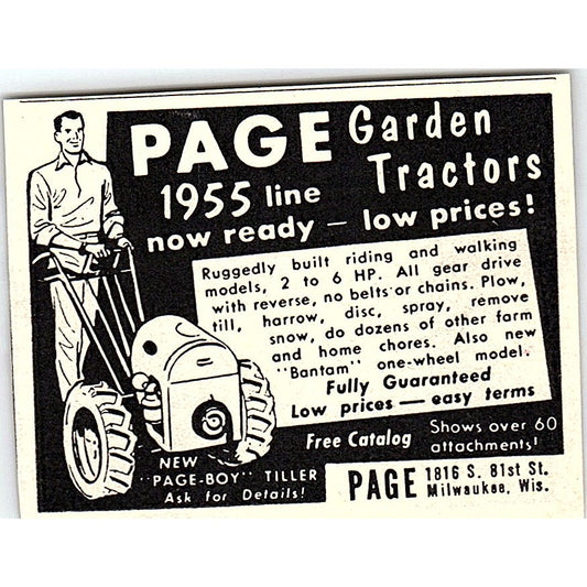 Page Garden Tractors Page-Boy Tiller Milwaukee WI 1955 Ad AF9-S5