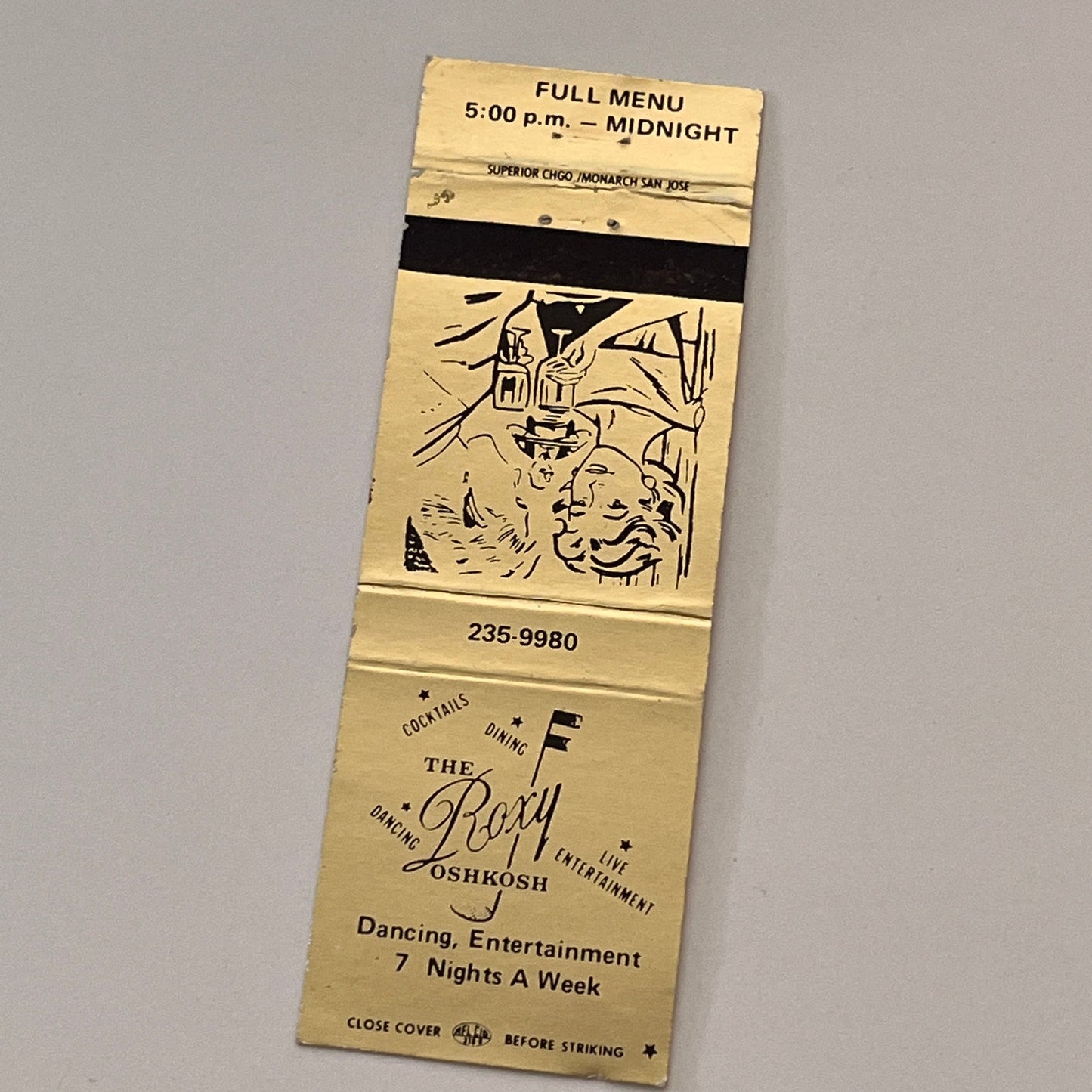 The Roxy Oshkosh WI Vintage Matchbook Cover TB6-MB2-2