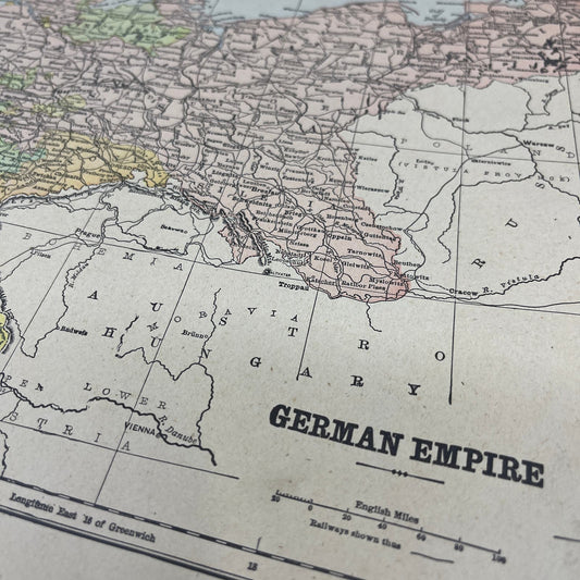 1899 Map of The German Empire 10x13 Original Tinted Map Engraving FL6-8