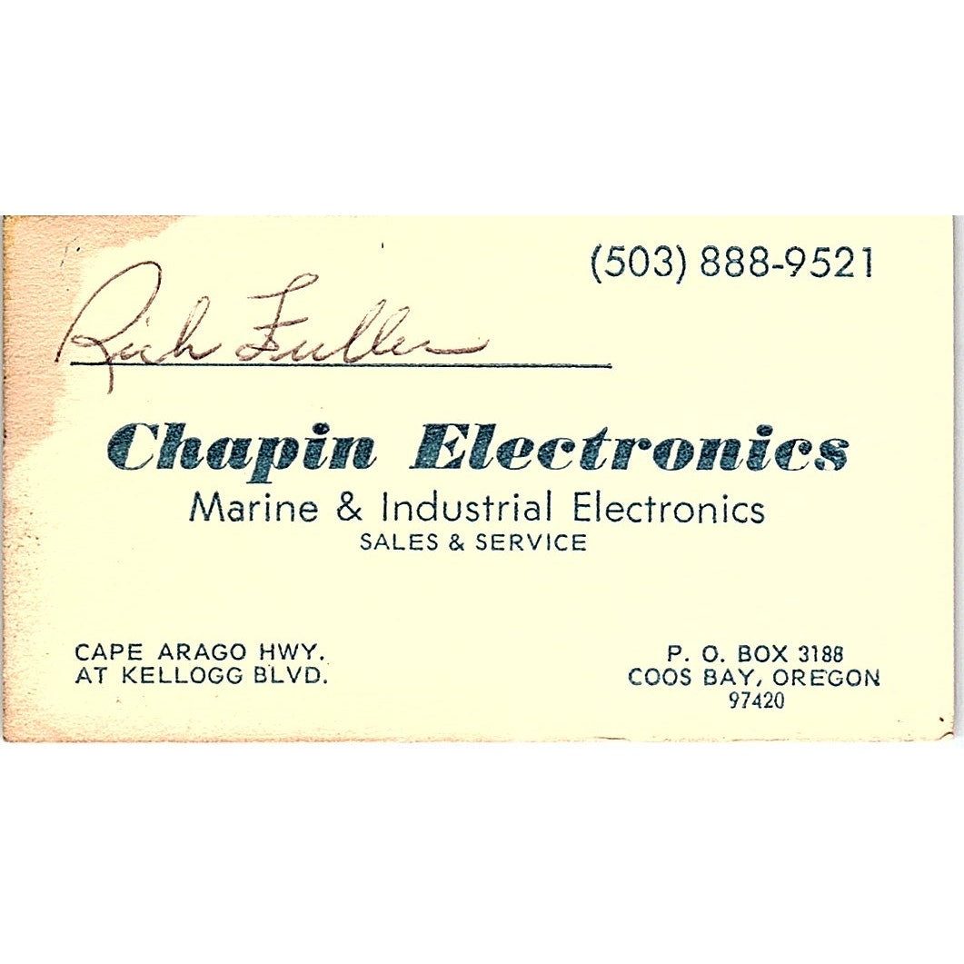 Chapin Electronics Rich Eullen Coos Bay Oregon Vintage Business Card SF3-B7