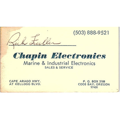 Chapin Electronics Rich Eullen Coos Bay Oregon Vintage Business Card SF3-B7