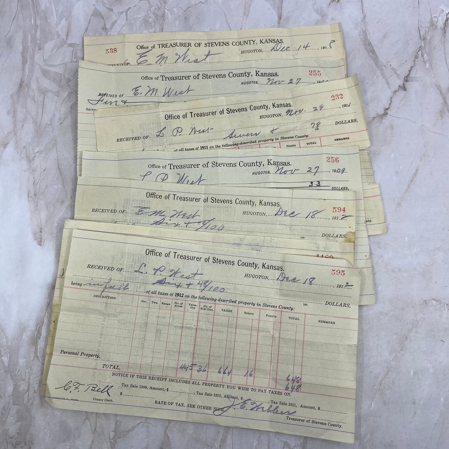 c1910 Kansas Stevens County Tax Collection Receipts Lot Houghton TG9-E2-3