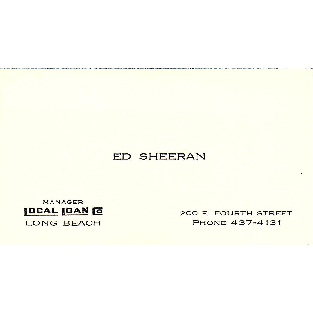 Ed Sheeran Local Loan Long Beach CA Vintage Business Card SD9-B4