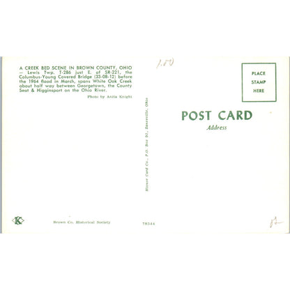 Brown County Lewis Twp Columbus-Young Bridge OH Covered Bridge Postcard PC5