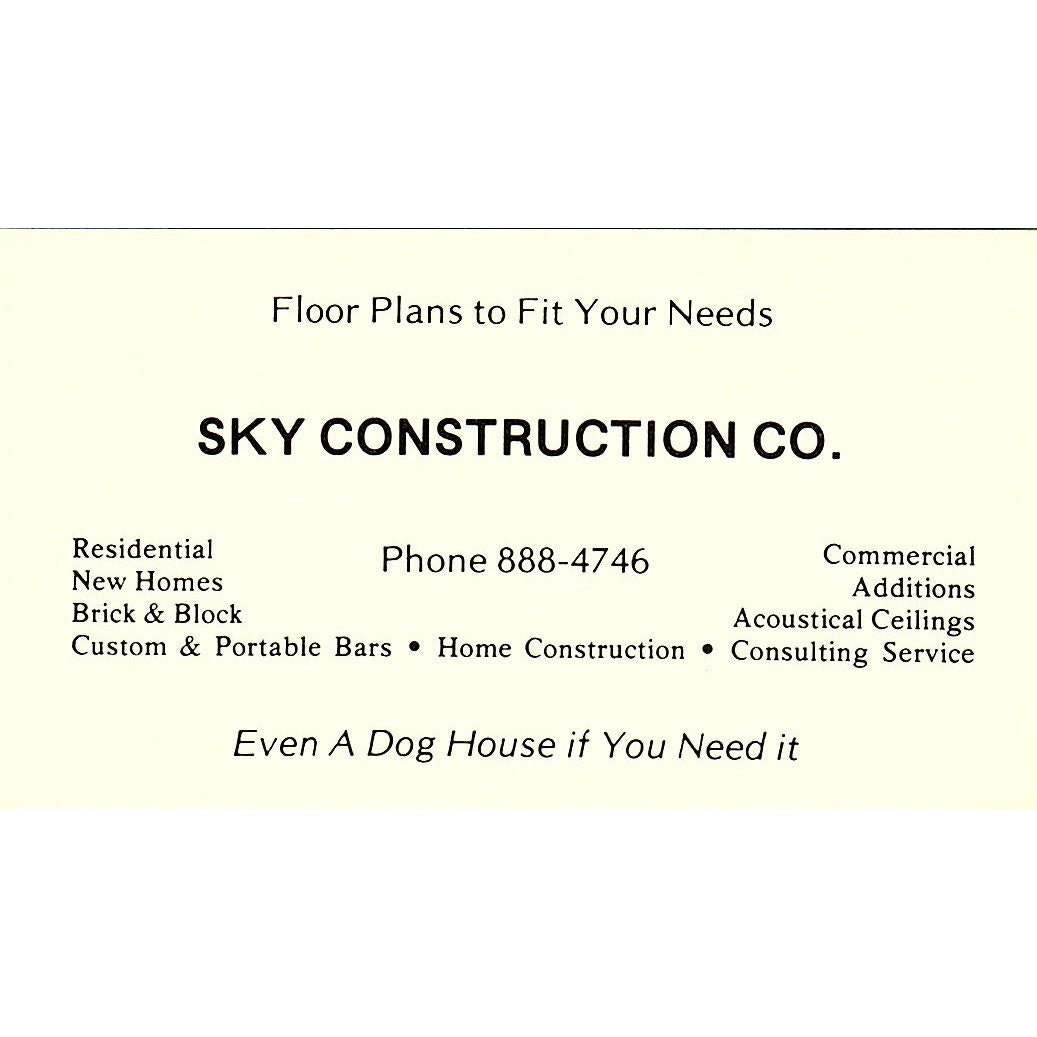 Sky Construction Co Contracting Vintage Business Card SD9-B3