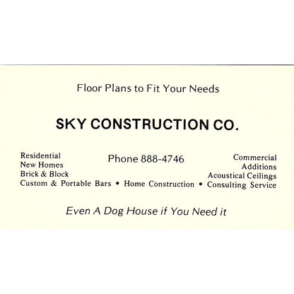 Sky Construction Co Contracting Vintage Business Card SD9-B3
