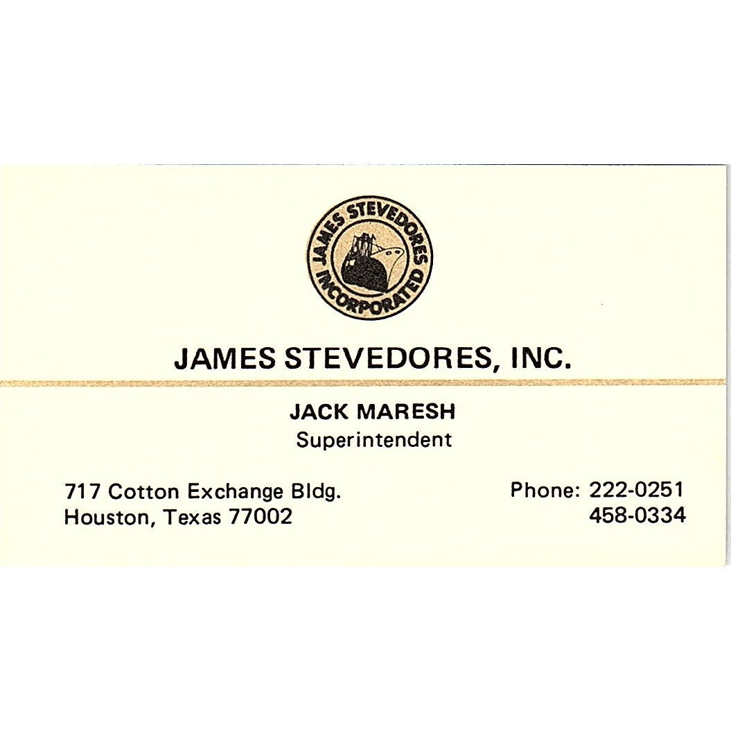 James Stevedores Jack Maresh houston Texas Vintage Business Card SB4-B11