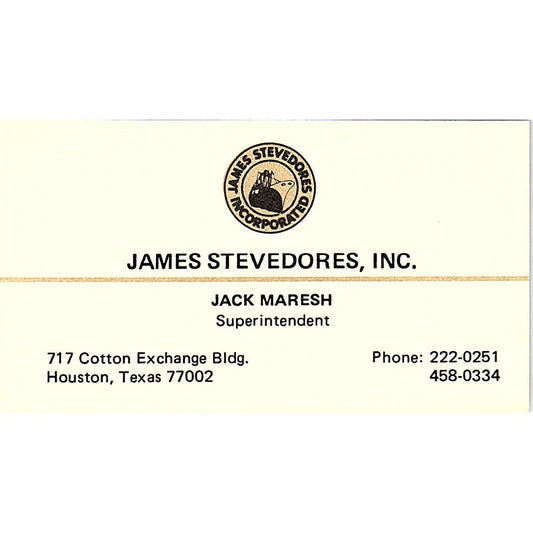 James Stevedores Jack Maresh houston Texas Vintage Business Card SB4-B11