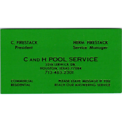 C and H Pool Service Herm Firestack Houston TX Vintage Business Card SD4-B4