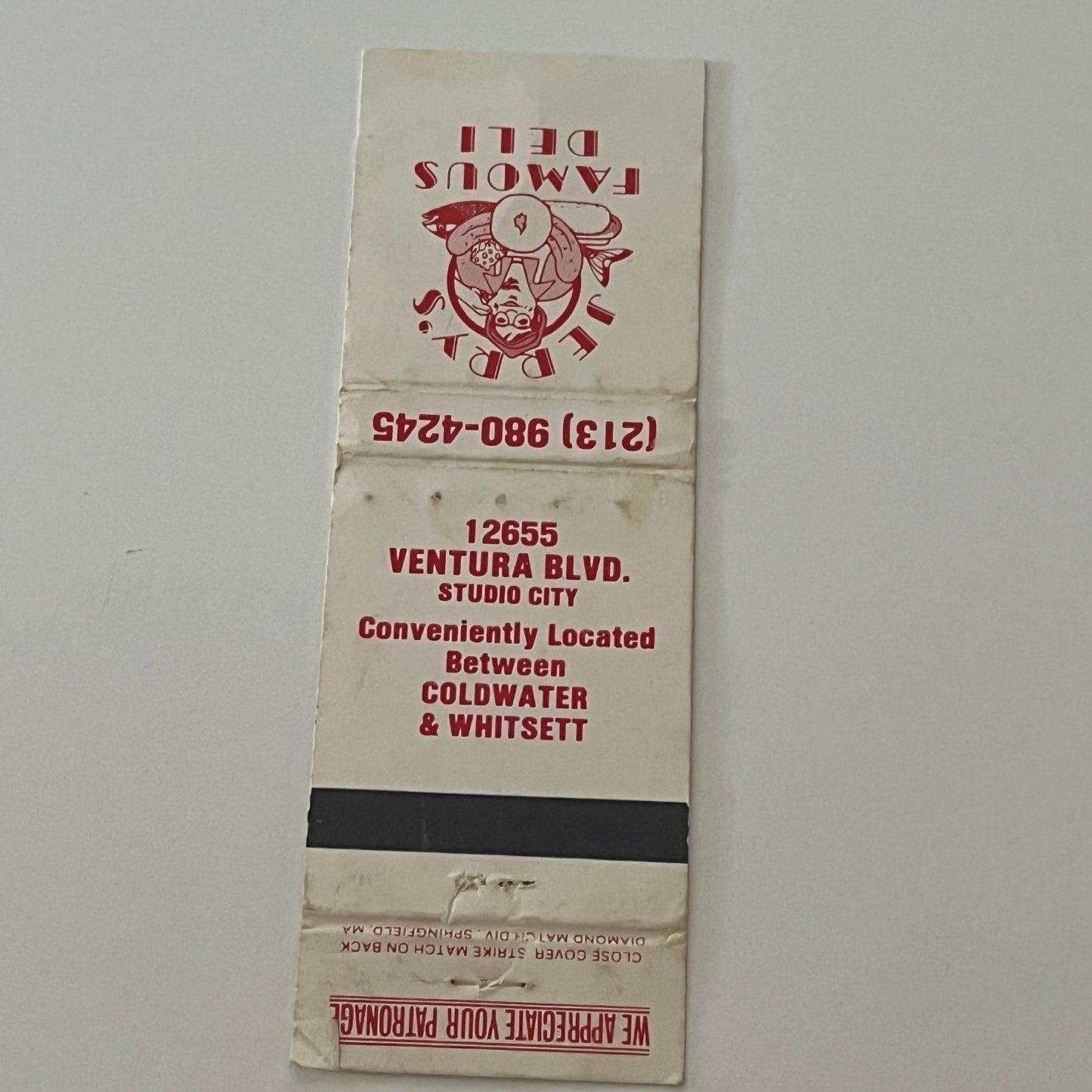 Jerry's Famous Deli Ventura Blvd Studio City Matchbook Cover TB6-MB2-4