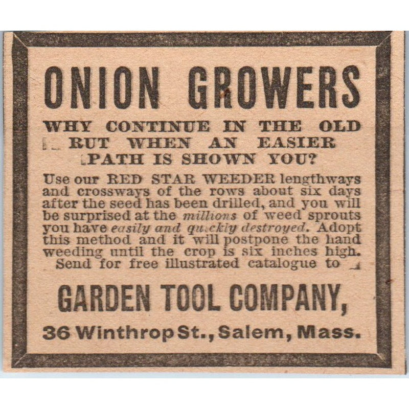 Onion Growers Garden Tool Company Salem MA 1905 Magazine Ad AF1-NH3