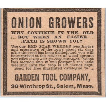 Onion Growers Garden Tool Company Salem MA 1905 Magazine Ad AF1-NH3