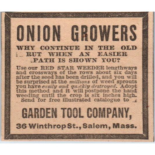 Onion Growers Garden Tool Company Salem MA 1905 Magazine Ad AF1-NH3