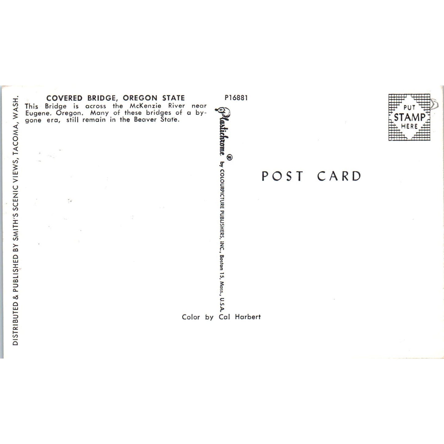 Eugene Oregon McKenzie River Covered Bridge Postcard PB12