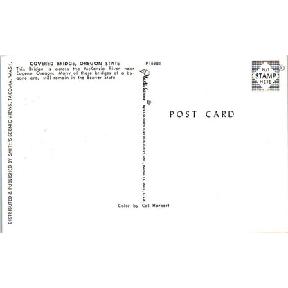 Eugene Oregon McKenzie River Covered Bridge Postcard PB12