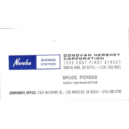 Bruce Pickens Norelco Donovan Hershey Corp Santa Ana Vtg Business Card SE3-B3