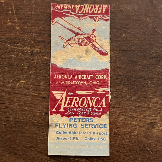 Peters Flying Service Aeronca Colby-Abbotsford Airport OH Matchbook Cover SC7-Y5